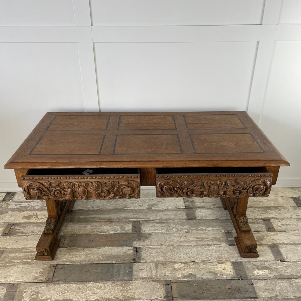19th C. Carved Oak Library Table View II