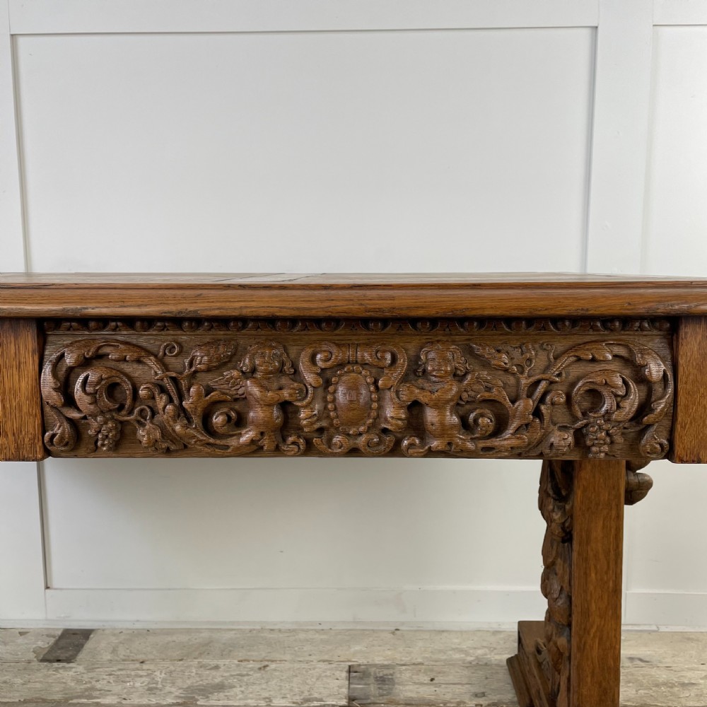 19th C. Carved Oak Library Table View III