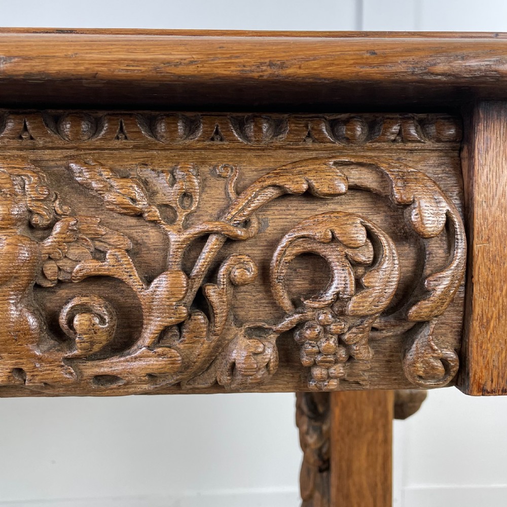 19th C. Carved Oak Library Table View IV
