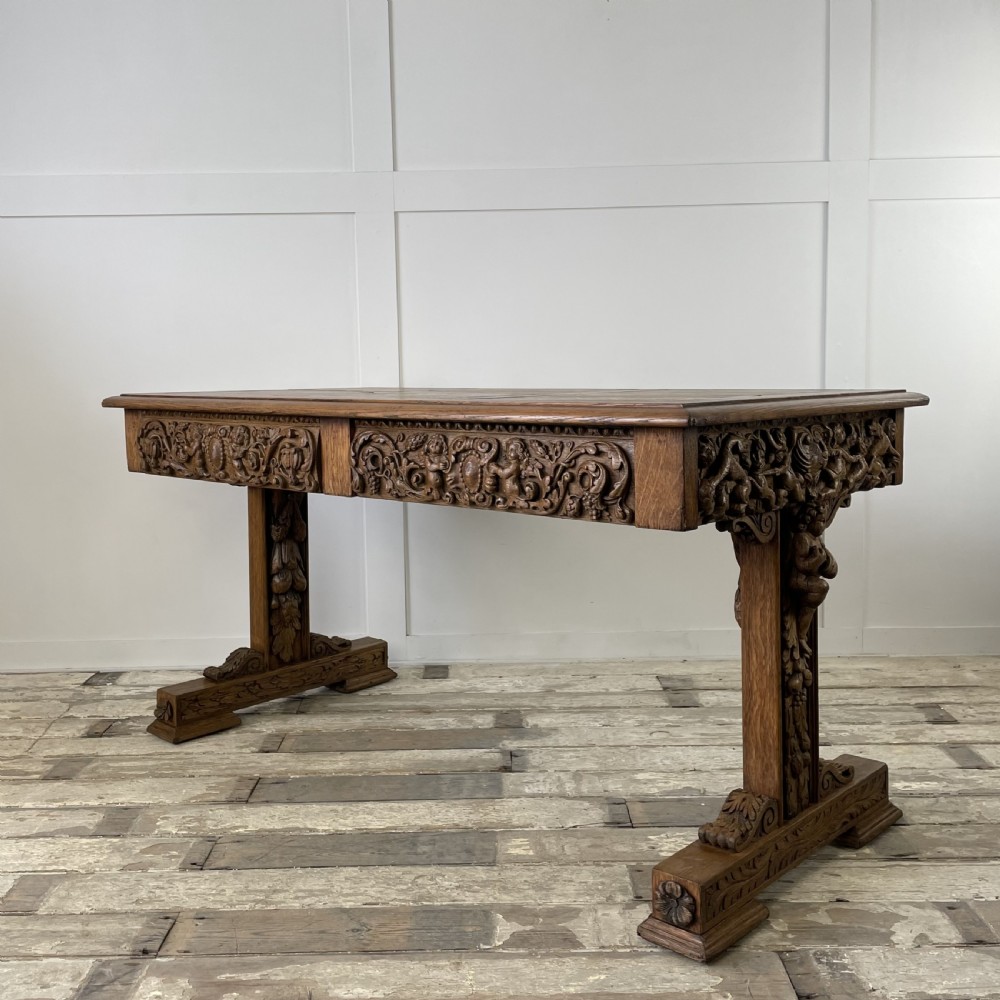 19th C. Carved Oak Library Table View V