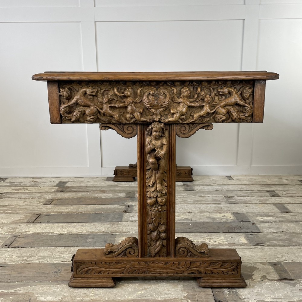 19th C. Carved Oak Library Table View VI