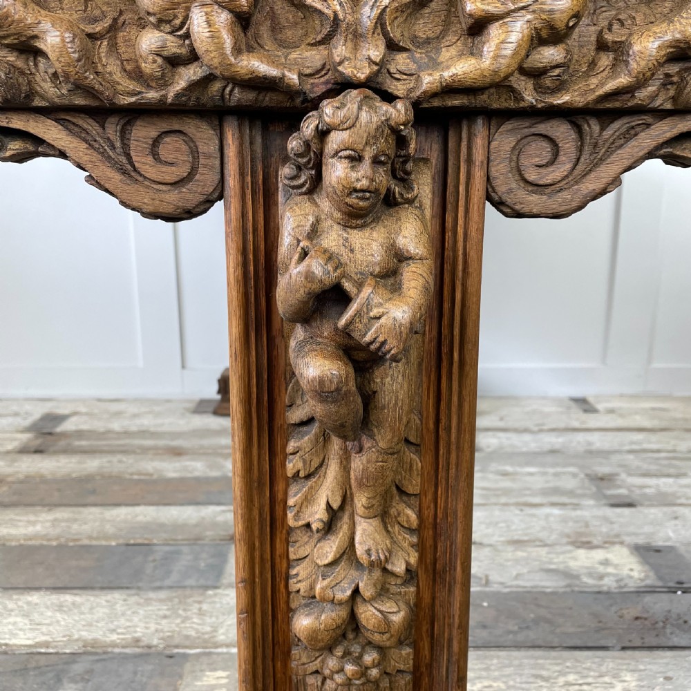 19th C. Carved Oak Library Table View VII