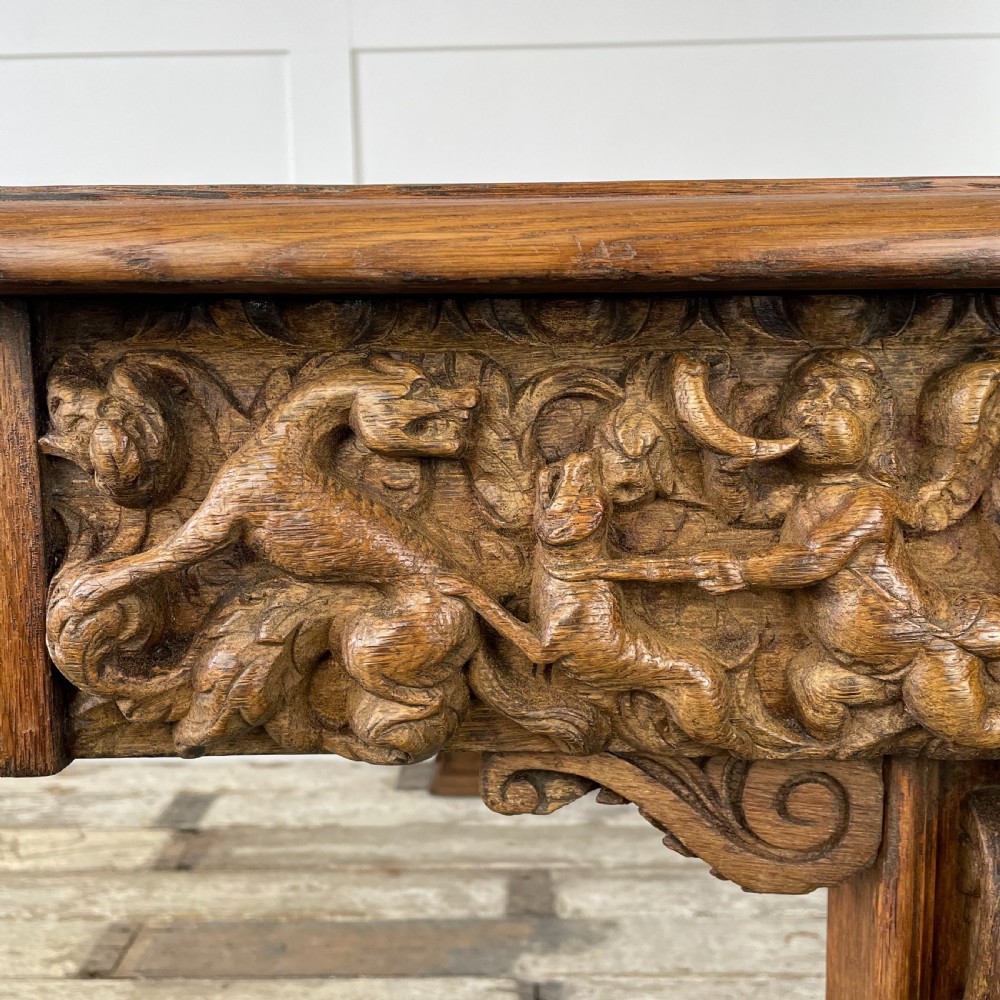 19th C. Carved Oak Library Table View IX
