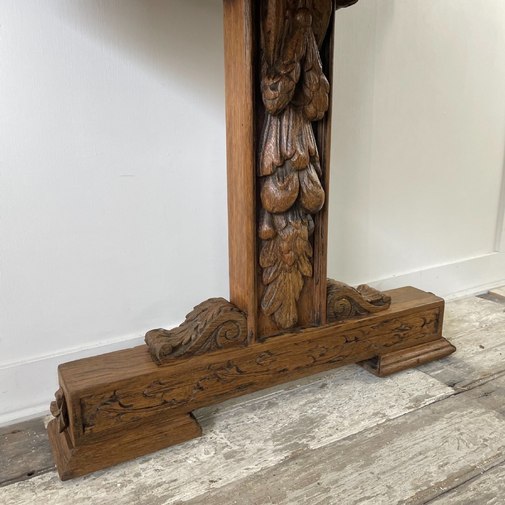 19th C. Carved Oak Library Table View X