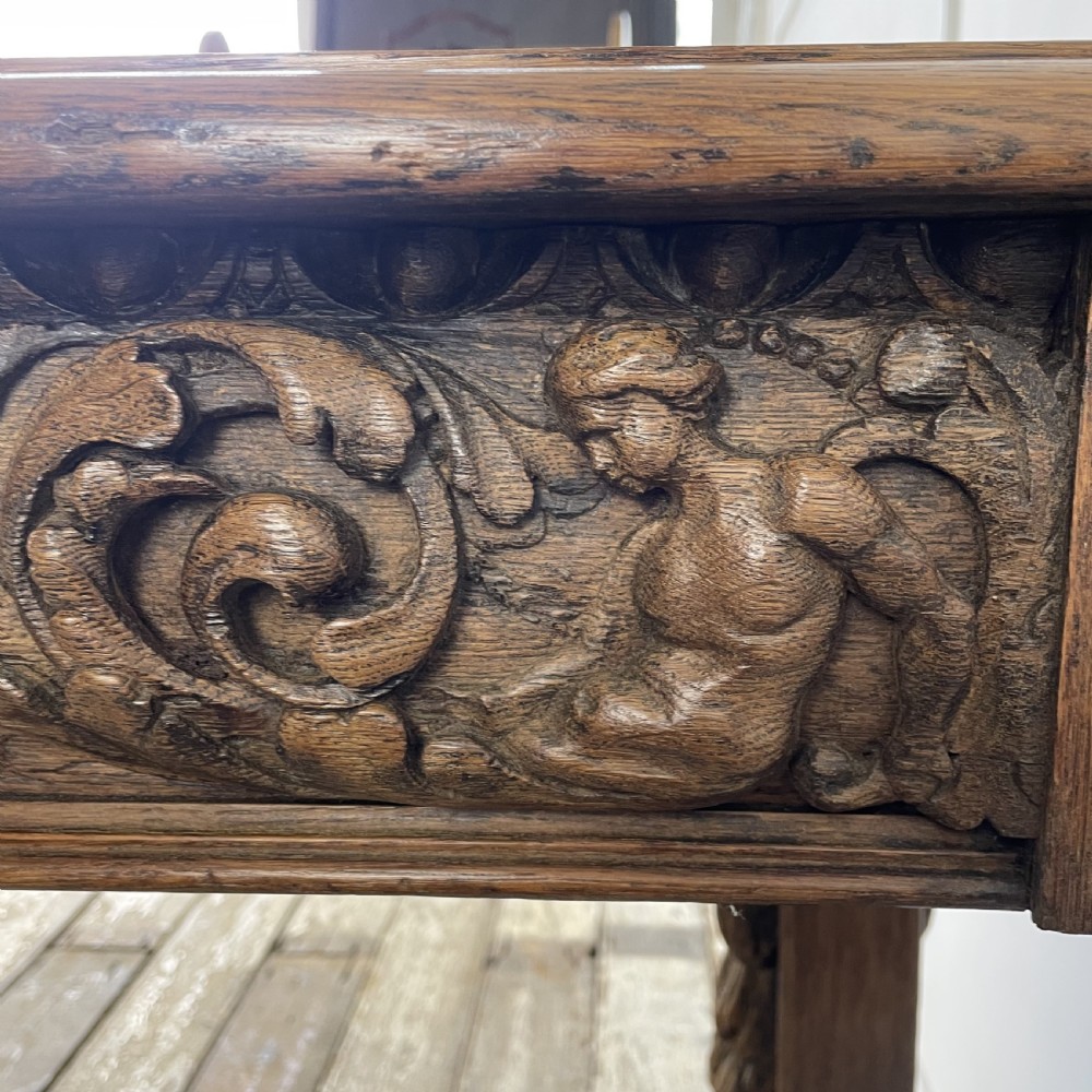 19th C. Carved Oak Library Table View XII