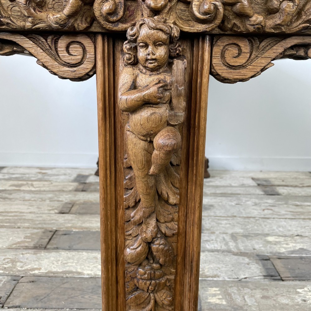 19th C. Carved Oak Library Table View XIII