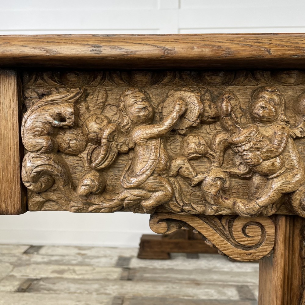 19th C. Carved Oak Library Table View XV