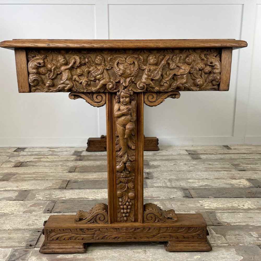 19th C. Carved Oak Library Table View XVI