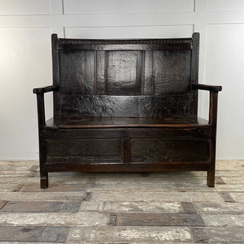 18th C. Oak Box Settle