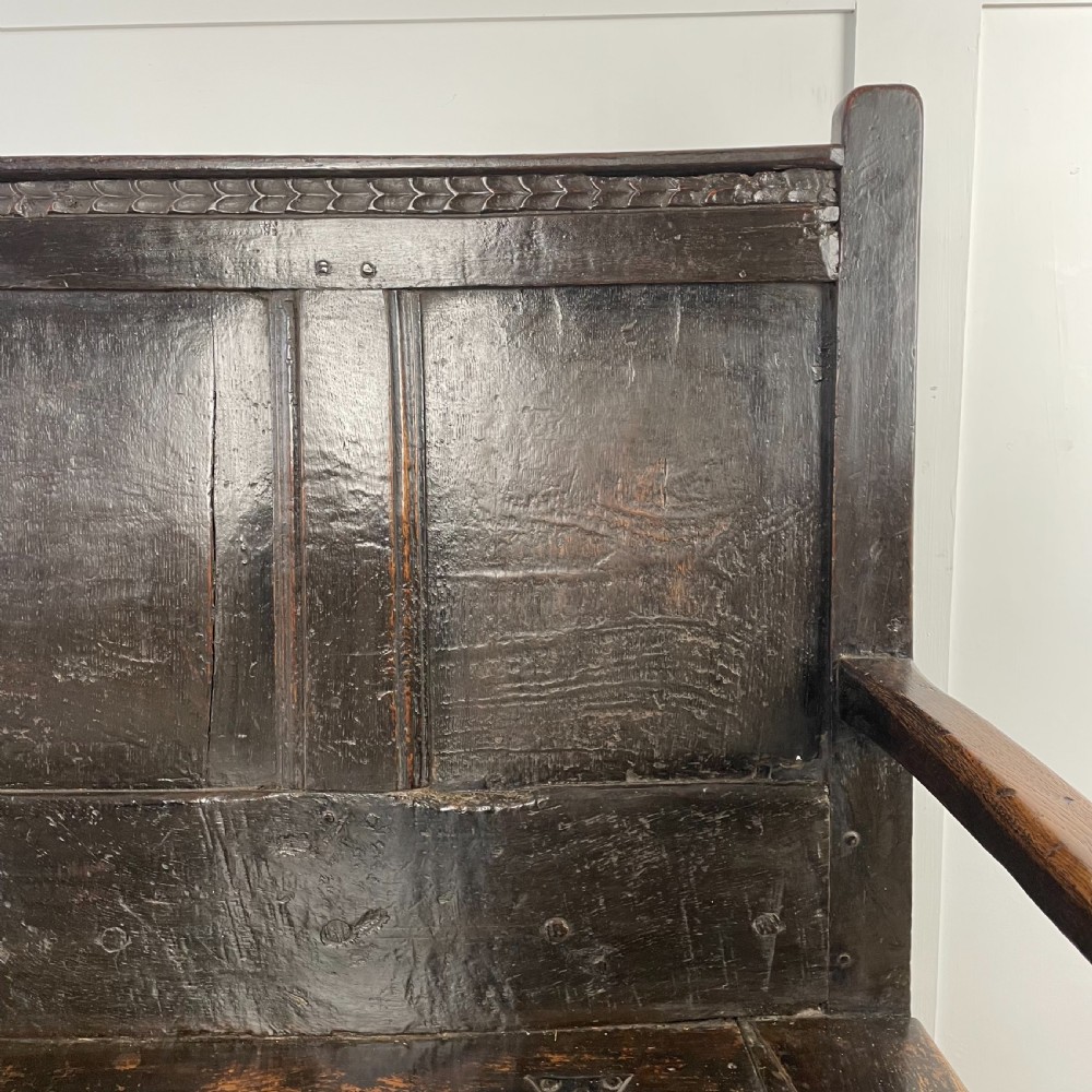 18th C. Oak Box Settle View IV