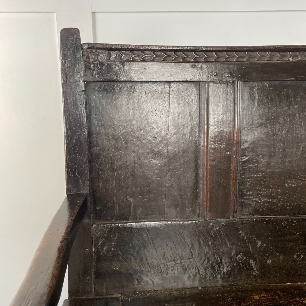 18th C. Oak Box Settle View V