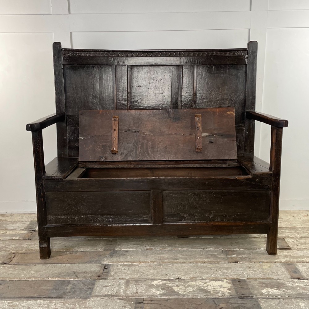 18th C. Oak Box Settle View X