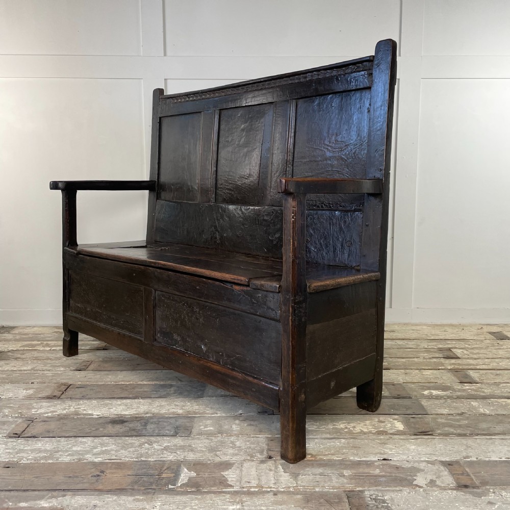 18th C. Oak Box Settle View XII