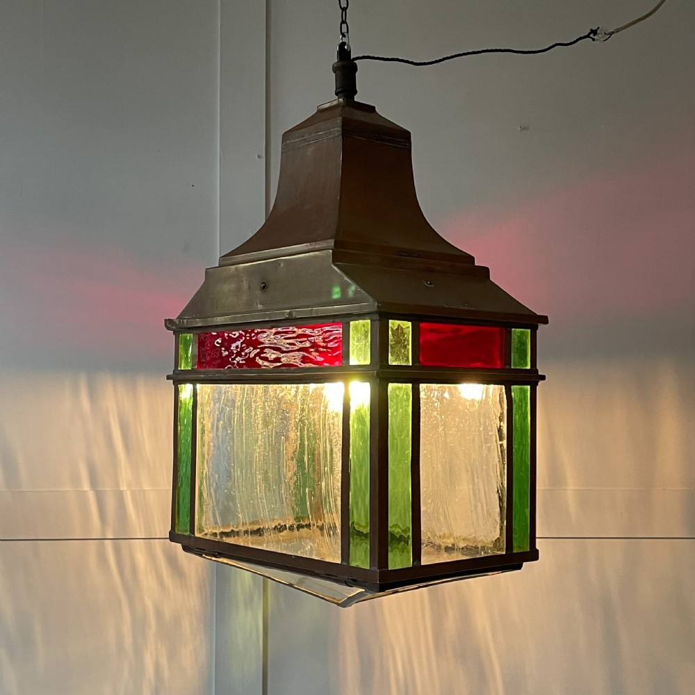 Large 1930's Copper Lantern Pendant Light - G.E.C