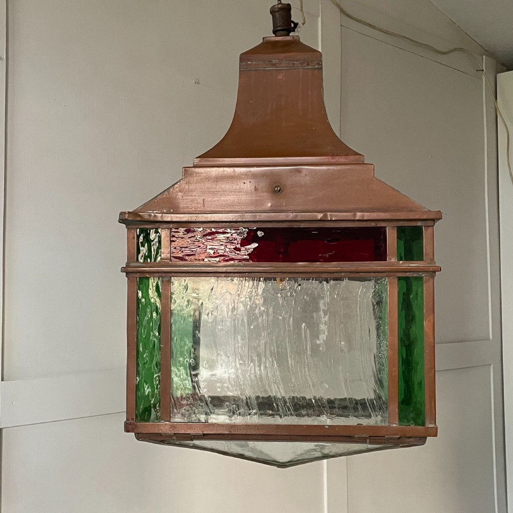Large 1930's Copper Lantern Pendant Light - G.E.C View II