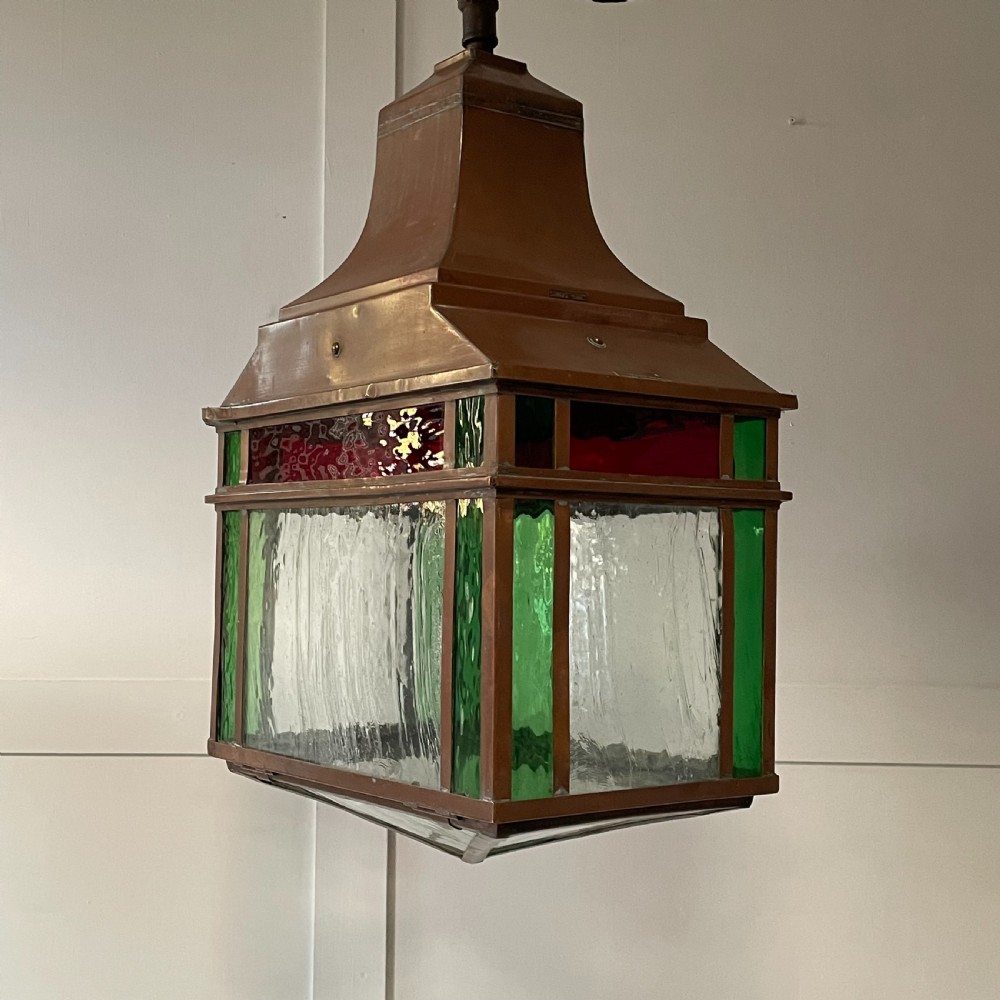 Large 1930's Copper Lantern Pendant Light - G.E.C View III