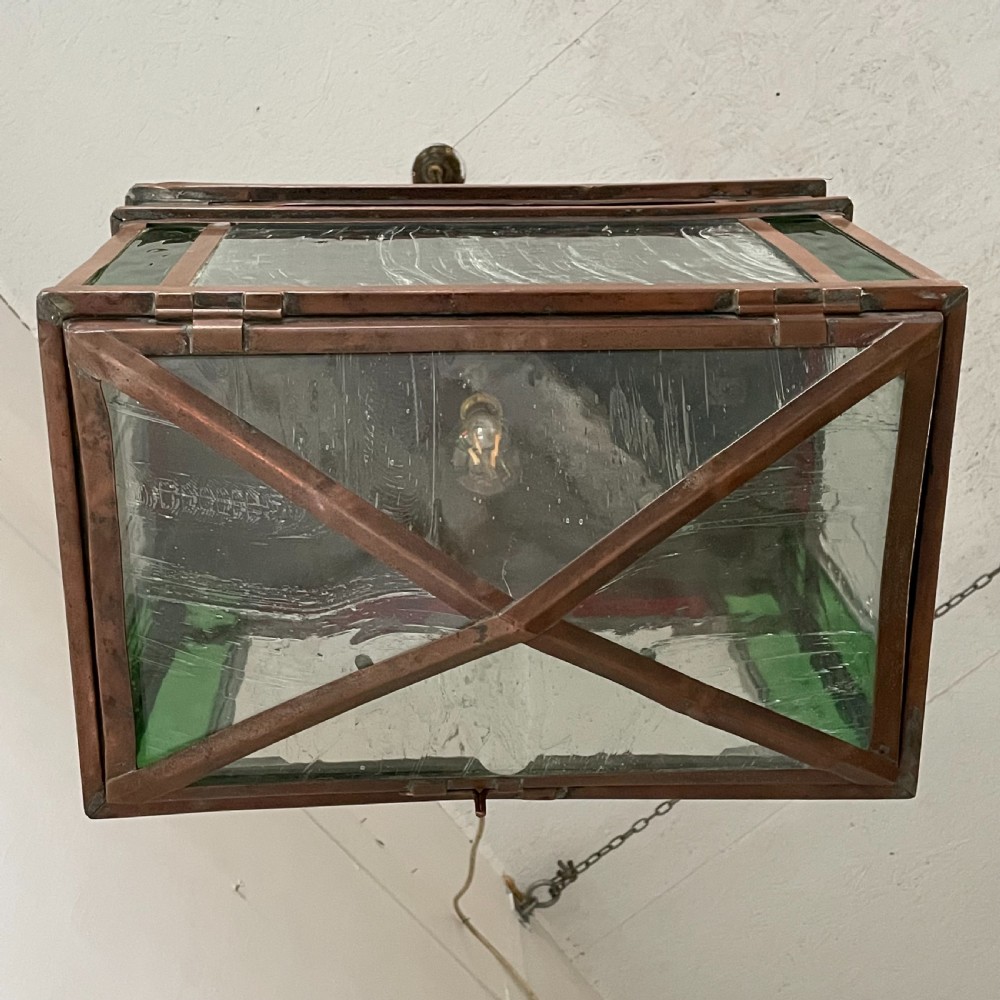Large 1930's Copper Lantern Pendant Light - G.E.C View VI