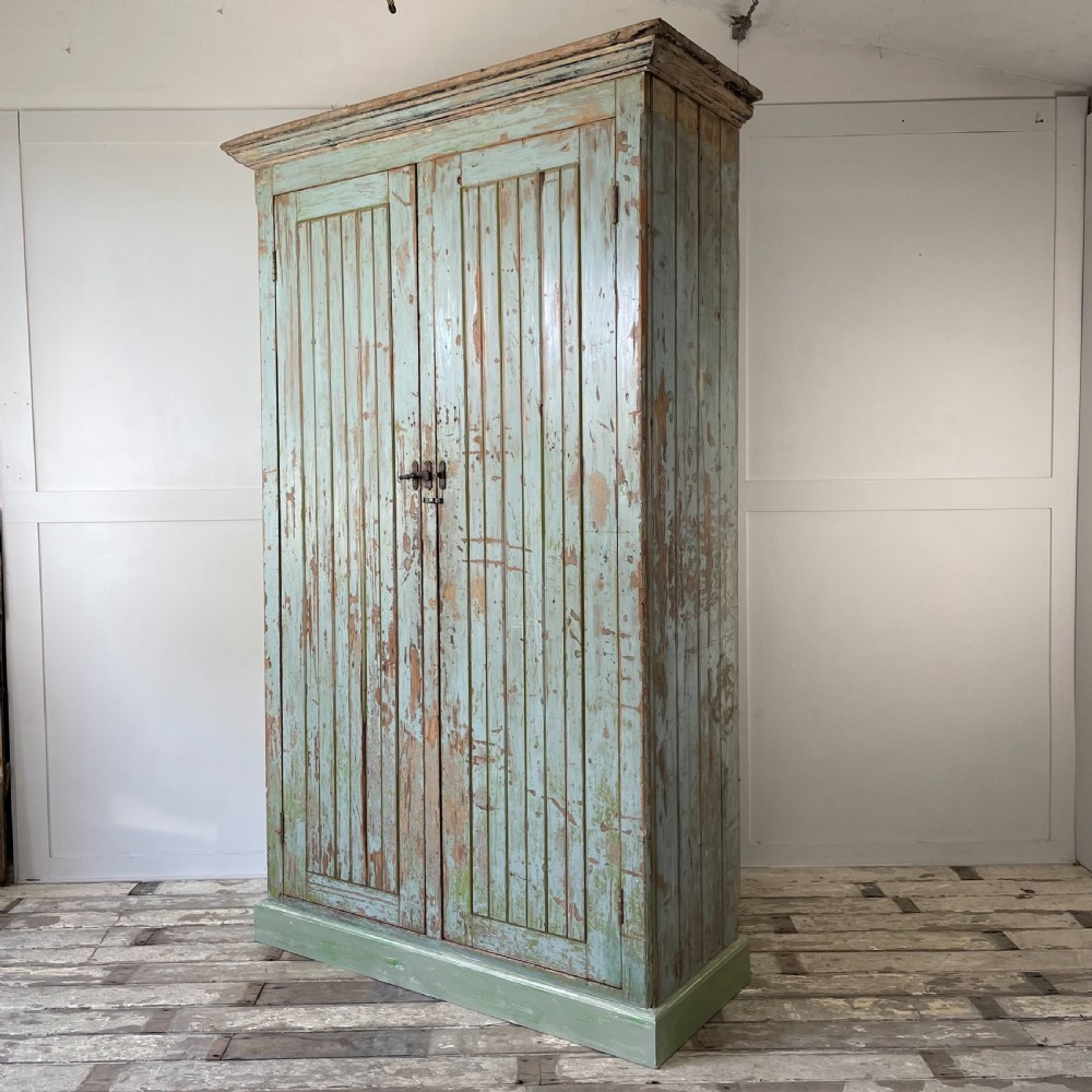 19th C. Painted Pine School Cupboard View X