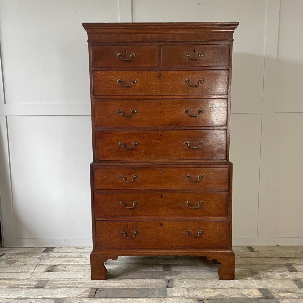 18th C. Oak Chest on Chest of Drawers
