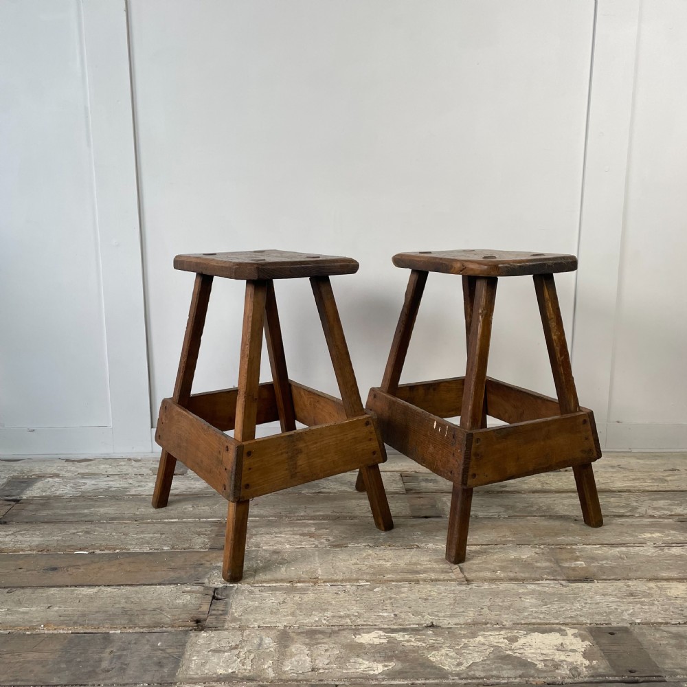 Pair 19th C. Pine and Elm Stools