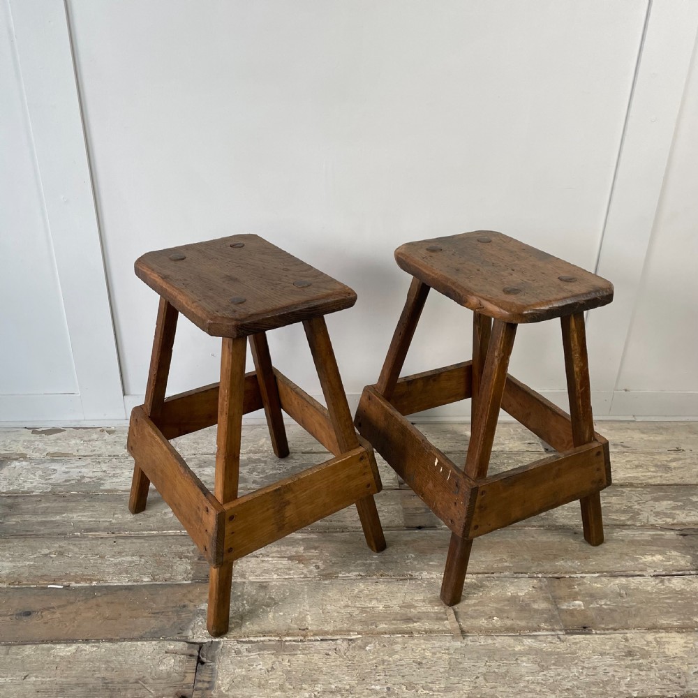 Pair 19th C. Pine and Elm Stools View II