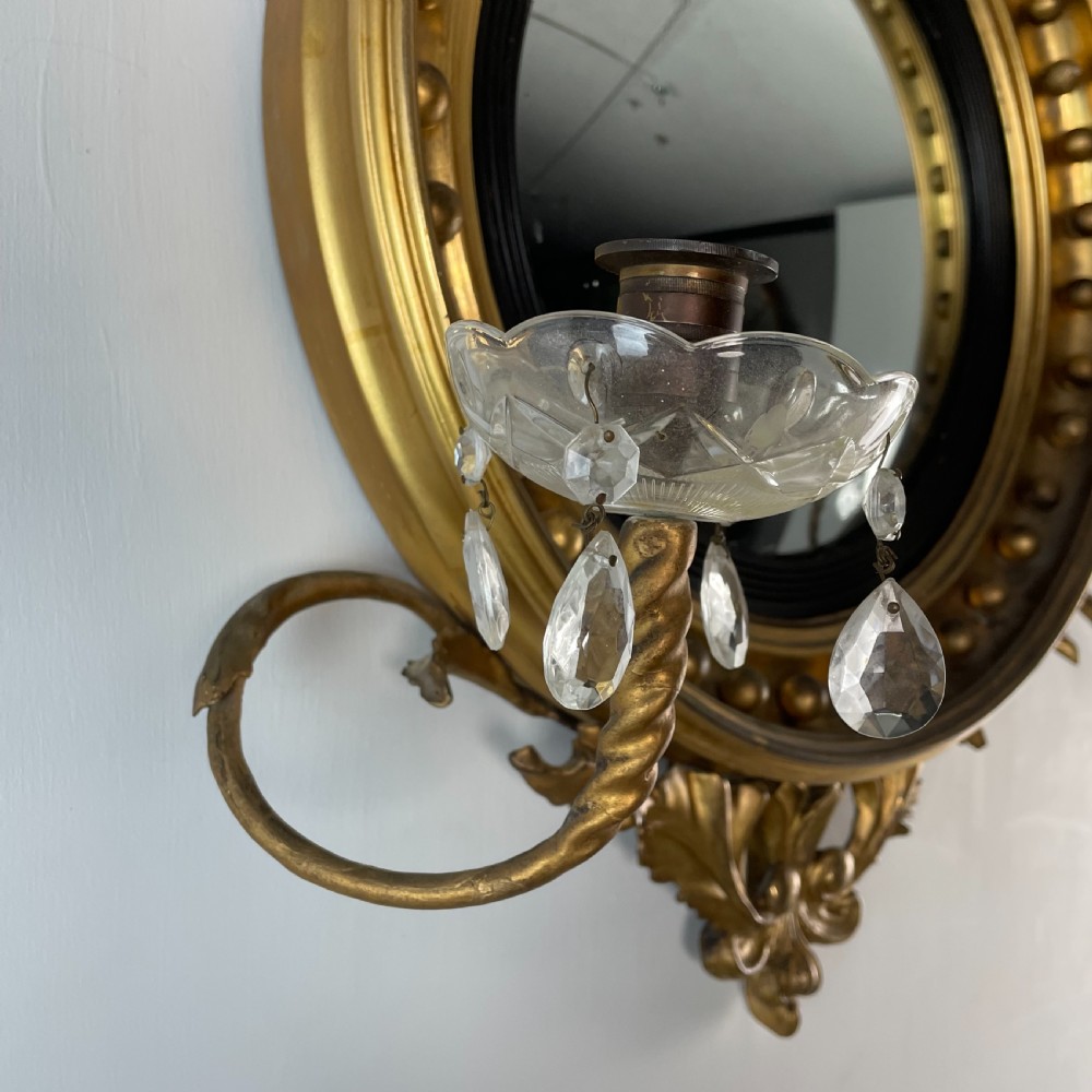 Regency Gilt Convex Girandole Mirror View VIII