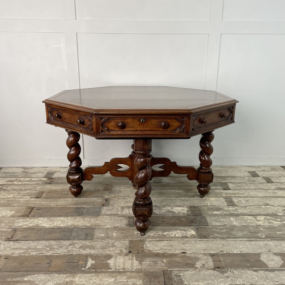 19th C. Oak Octagonal Library Table View II