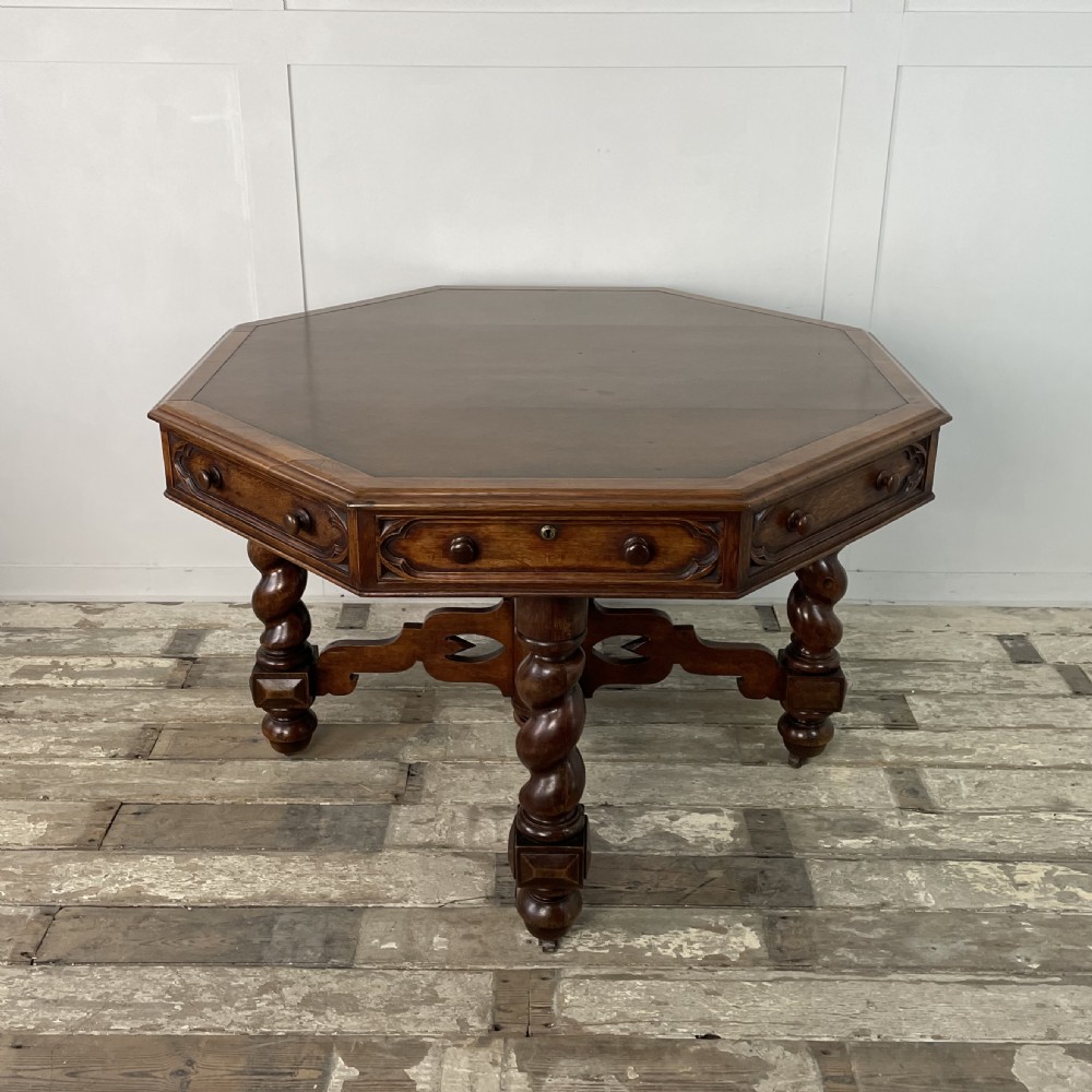 19th C. Oak Octagonal Library Table View III