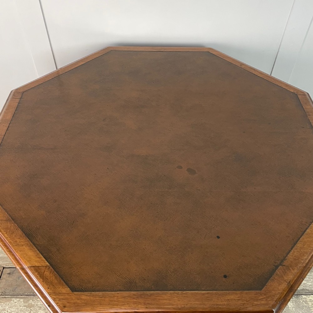 19th C. Oak Octagonal Library Table View XI