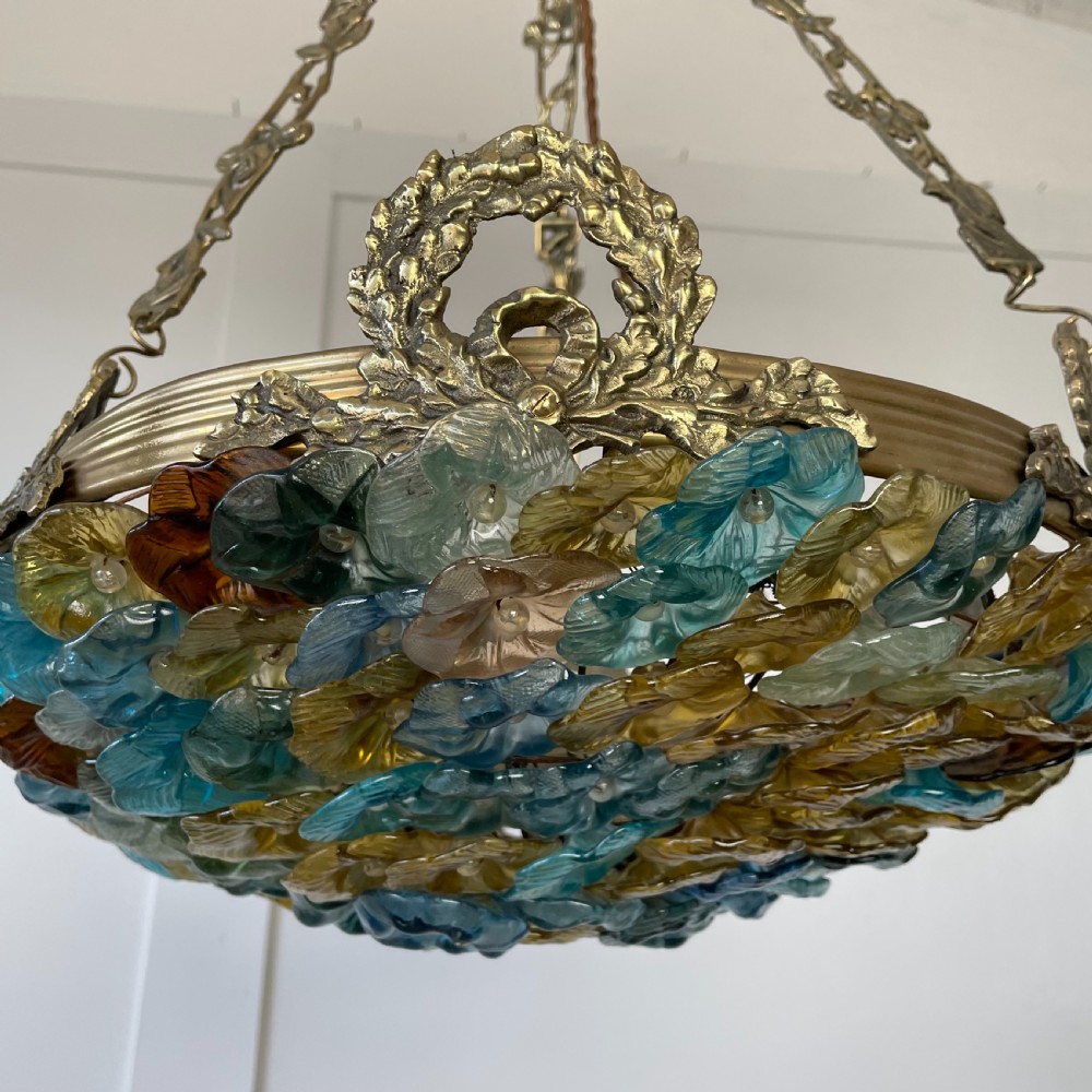 Early 20th C. Murano Glass Flower Chandelier View VII