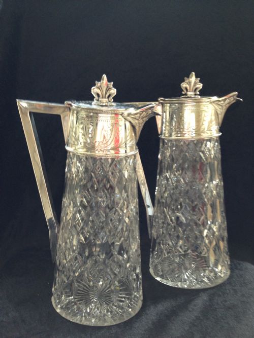 stunning pair of victorian silver mounted claret jugs - CATEGORY: ANTIQUE SILVER - DATED 1880