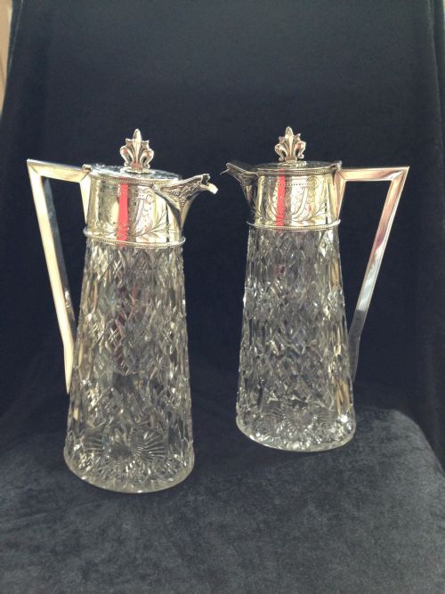 STUNNING PAIR OF VICTORIAN SILVER MOUNTED CLARET JUGS - ADDITIONAL PHOTO 1