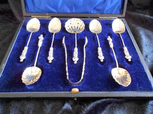 antique solid silver apostle dessert spoon set 1905 - CATEGORY: ANTIQUE SILVER - DATED 1900