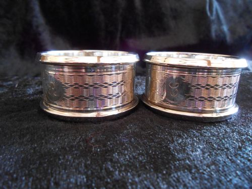 ANTIQUE SOLID SILVER PAIR OF NAPKIN RINGS 1918 - ADDITIONAL PHOTO 1