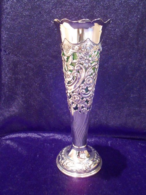 ANTIQUE SOLID SILVER EDWARDIAN TRUMPET VASE 1903 - ADDITIONAL PHOTO 1