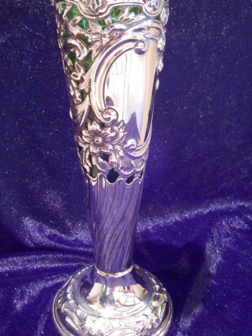 ANTIQUE SOLID SILVER EDWARDIAN TRUMPET VASE 1903 - ADDITIONAL PHOTO 7