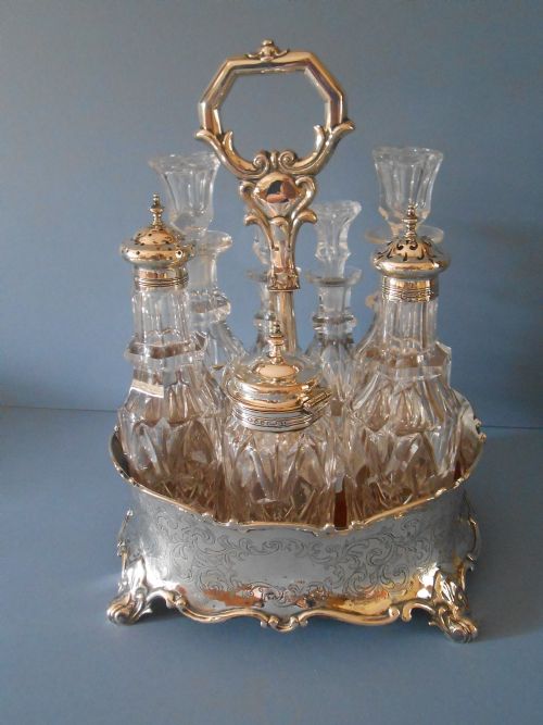 STUNNING VICTORIAN SOLID SILVER AND GLASS CRUET SET - ADDITIONAL PHOTO 1