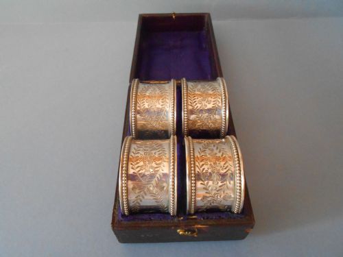 boxed set of victorian solid silver napkin rings 1876 - CATEGORY: ANTIQUE SILVER - DATED 1870