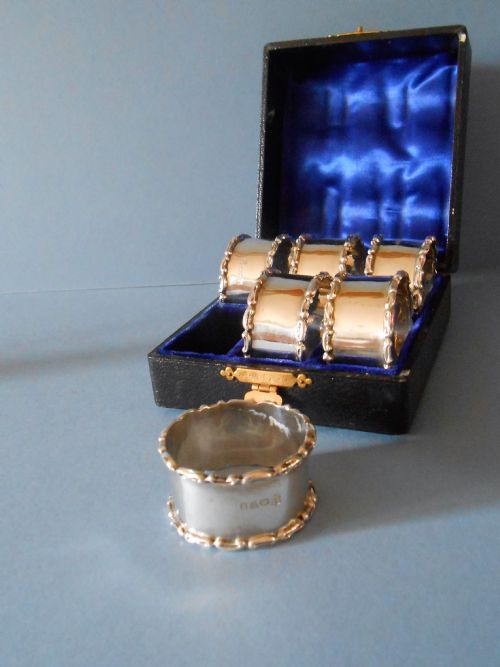 SIX SOLID SILVER NAPKIN RINGS 1906 - ADDITIONAL PHOTO 1