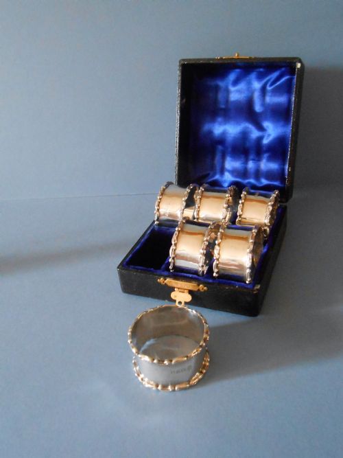 SIX SOLID SILVER NAPKIN RINGS 1906 - ADDITIONAL PHOTO 4