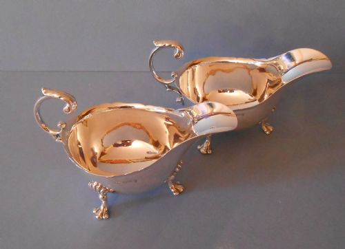 PAIR OF ANTIQUE VICTORIAN SOLID SILVER SAUCE BOATS 1899 - ADDITIONAL PHOTO 5