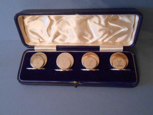 boxed set of antique edwardian solid silver stag menu holders 1909 - CATEGORY: ANTIQUE SILVER - DATED EDWARDIAN
