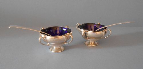pair of antique solid silver salts barnard and spoons - CATEGORY: ANTIQUE SILVER - DATED EDWARDIAN