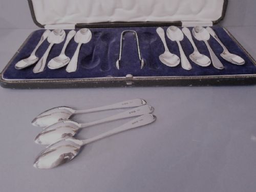 CASED SET OF 12 EDWARDIAN SILVER TEASPOONS AND TONGS - ADDITIONAL PHOTO 2