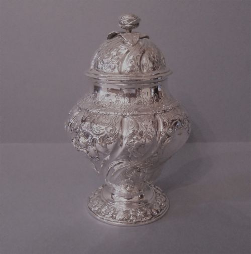 superb antique george ii solid silver tea caddy 1755 - CATEGORY: ANTIQUE SILVER - DATED GEORGIAN