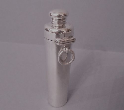antique edwardian solid silver 'hunting hip flask' novelty vesta - CATEGORY: ANTIQUE SILVER - DATED EDWARDIAN