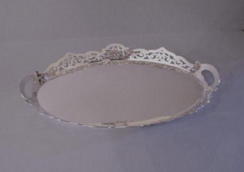 LARGE ANTIQUE SOLID SILVER GALLERIED TRAY - ADDITIONAL PHOTO 1
