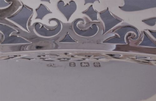 LARGE ANTIQUE SOLID SILVER GALLERIED TRAY - ADDITIONAL PHOTO 2