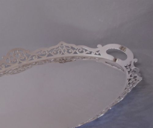 LARGE ANTIQUE SOLID SILVER GALLERIED TRAY - ADDITIONAL PHOTO 4