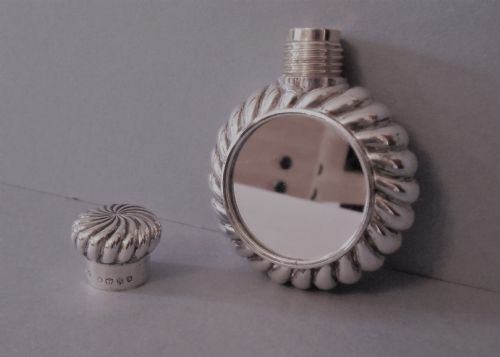 antique victorian solid silver mirrored scent bottle - CATEGORY: ANTIQUE GLASS - DATED VICTORIAN